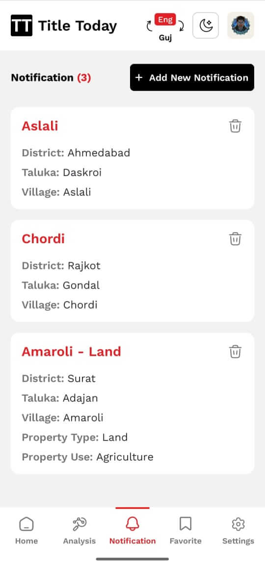 Custom notification setup for Gujarat જાહેર નોટિસ in Title Today app